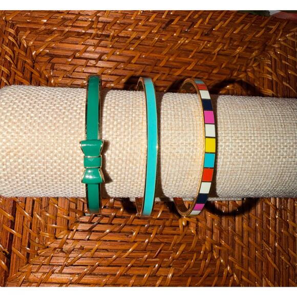 Kate Spade New York Enamel Bangle Bracelet Set of 3 Bow, Turquoise & Multicolor - Picture 3 of 5